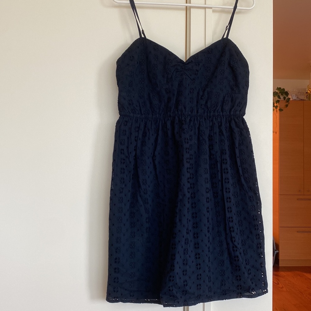 J. Crew Navy Eyelet Cutout Dress